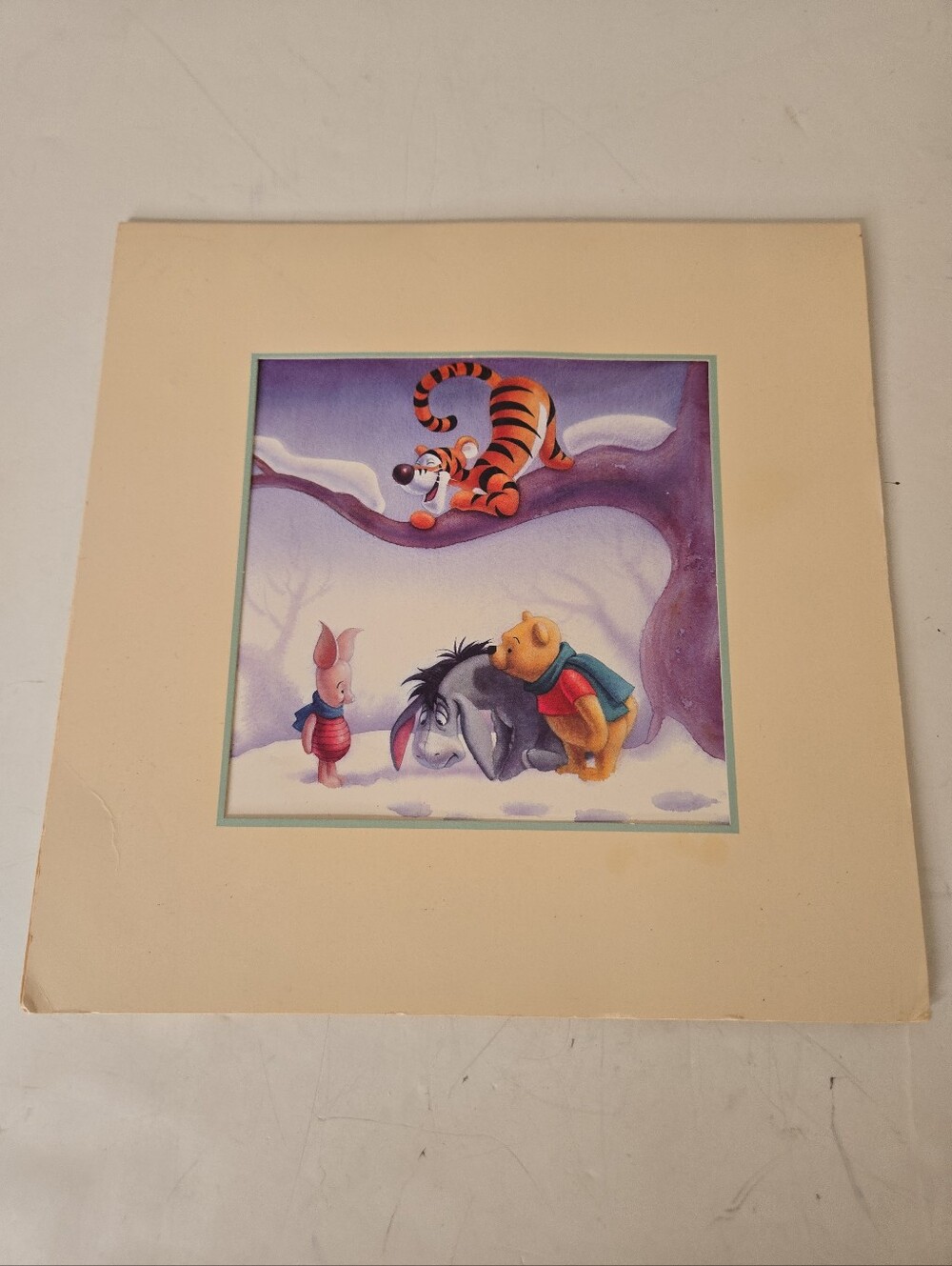 Disney Winnie the Pooh Winter Scene Wall Art - Cream Mat 8.5x8.5